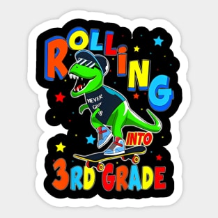 Kids Rolling Third Grade Dinosaur T Rex Back To School Sticker